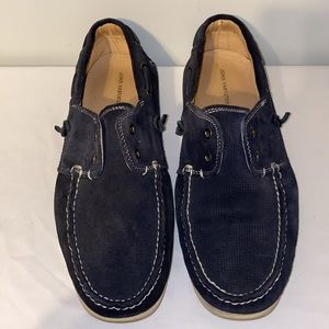 John Varvatos Star USA Navy Suede Leather Boat Loafers